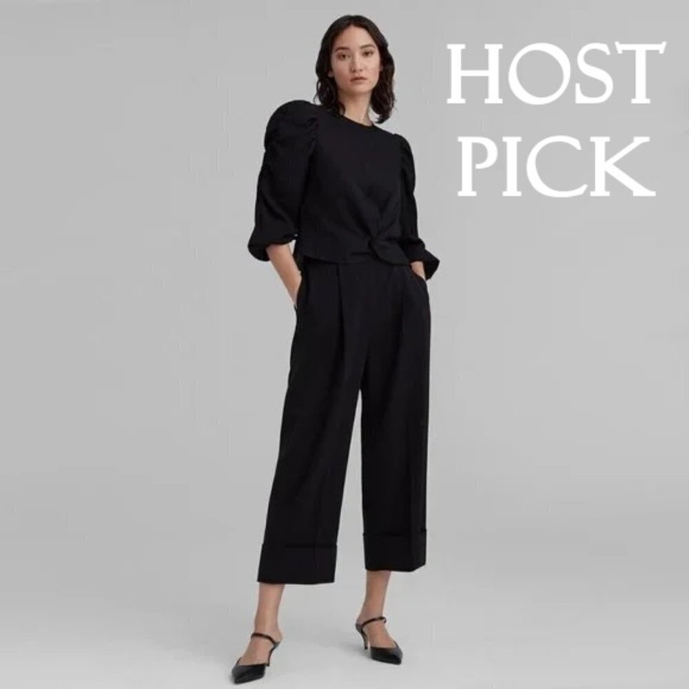 NWT Club Monaco black shirred puff sleeve blouse top, M